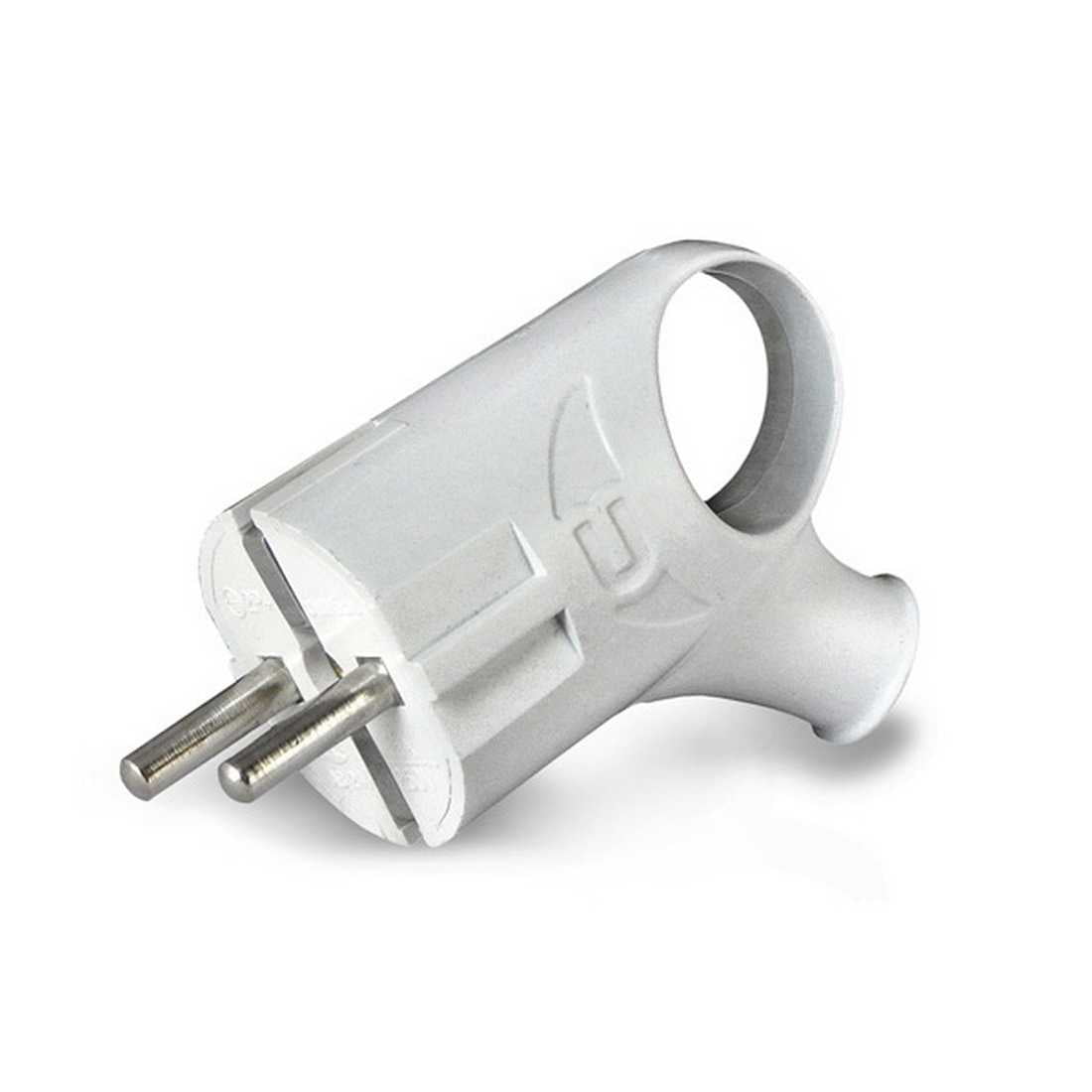 Вилка UNIVersal угловая с ушком с/з белая 16 А/250 В