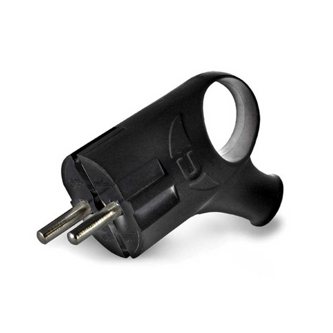 Вилка UNIVersal угловая с ушком с/з черная 16 А/250 В