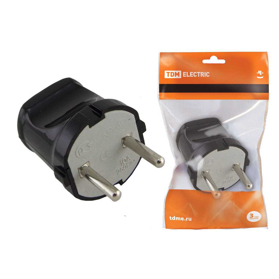 Вилка б/з черная 6А 250А TDM