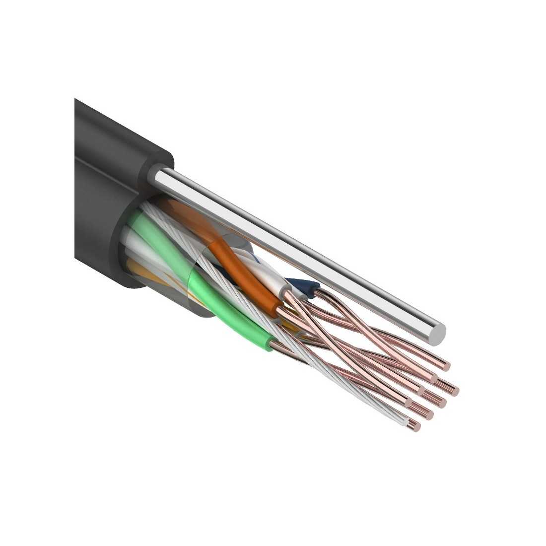 Кабель витая пара REXANT UTP 4PR 24AWG, CAT5e наружный (OUTDOOR) + ТРОС 1 (бухта 305 м) Кабель витая пара REXANT UTP 4PR 24AWG, CAT5e наружный (OUTDOOR) + ТРОС*1 (бухта 305 м) — изображение 1