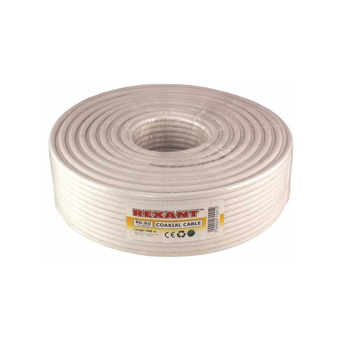 Кабель коаксиальный REXANT RG-6U+Cu, 75 Ом, Cu-Al-Cu, 75%, бухта 100 м, белый. Кабель коаксиальный REXANT RG-6U+Cu, 75 Ом, Cu/Al/Cu, 75%, бухта 100 м, белый — изображение 2
