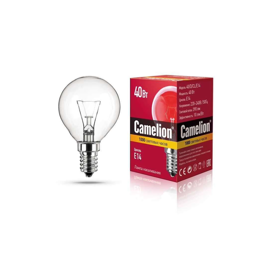 Лампа накаливания Camelion 40 D CL E14