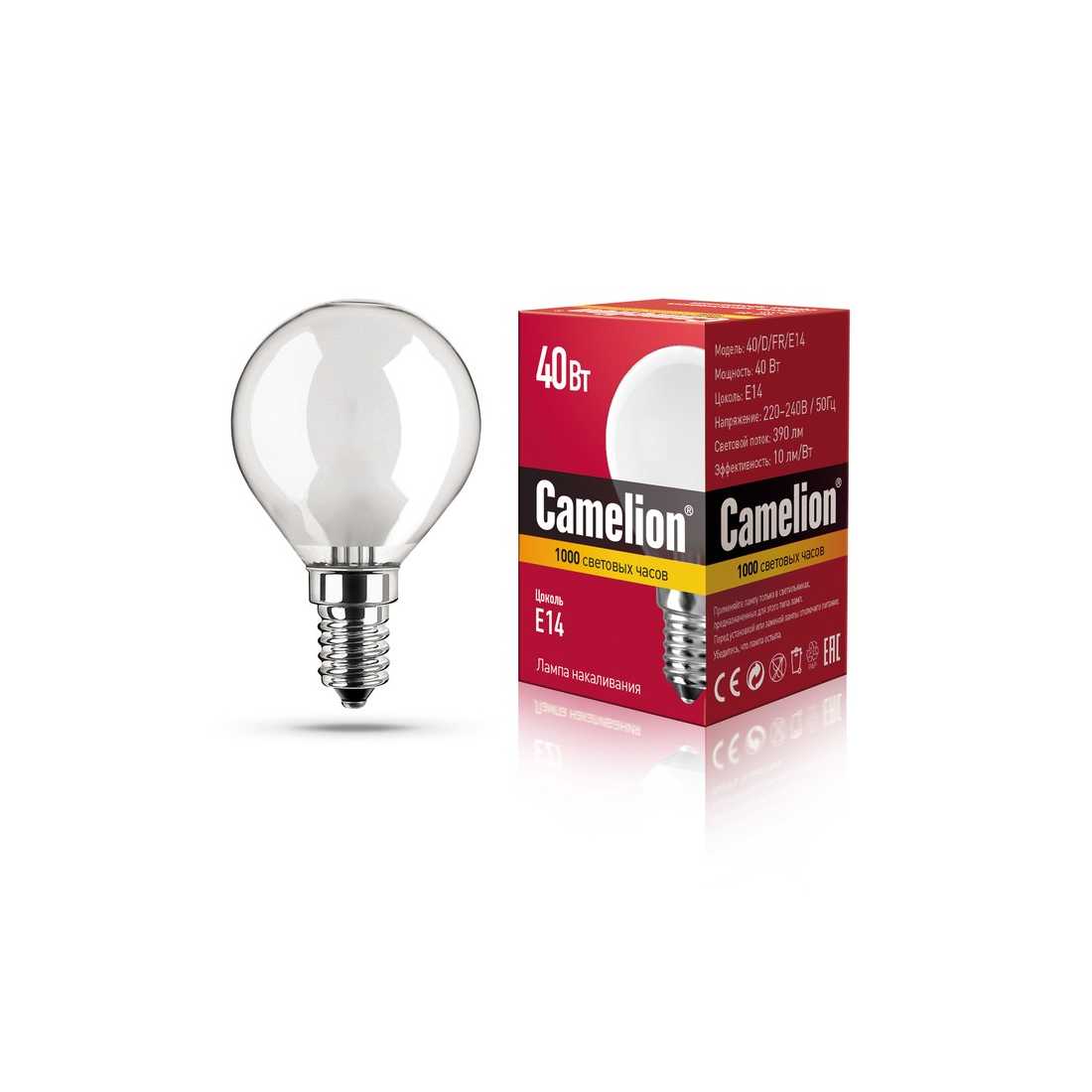 Лампа накаливания Camelion 40 D FR E14