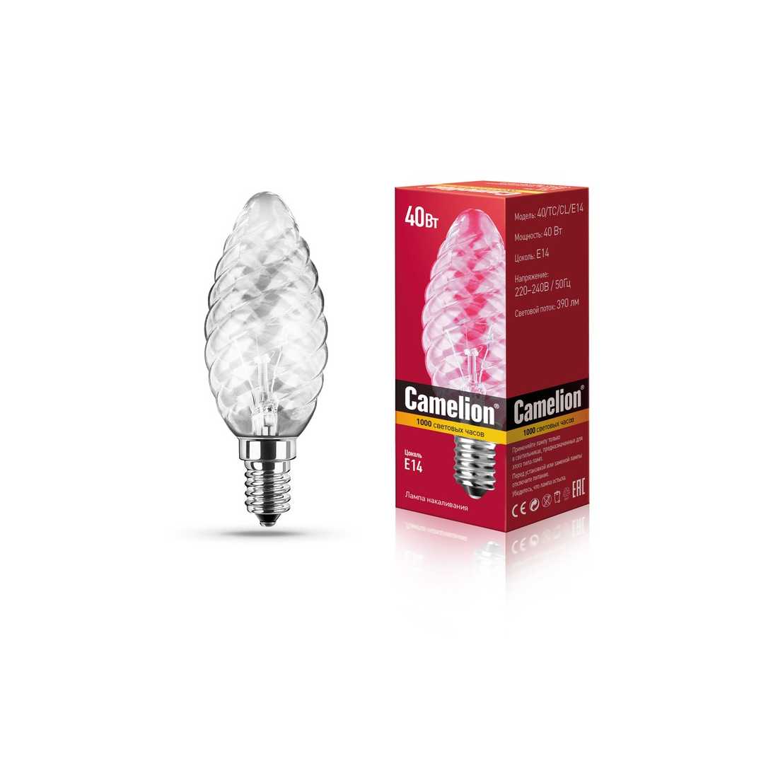 Лампа накаливания Camelion 40 TC CL E14