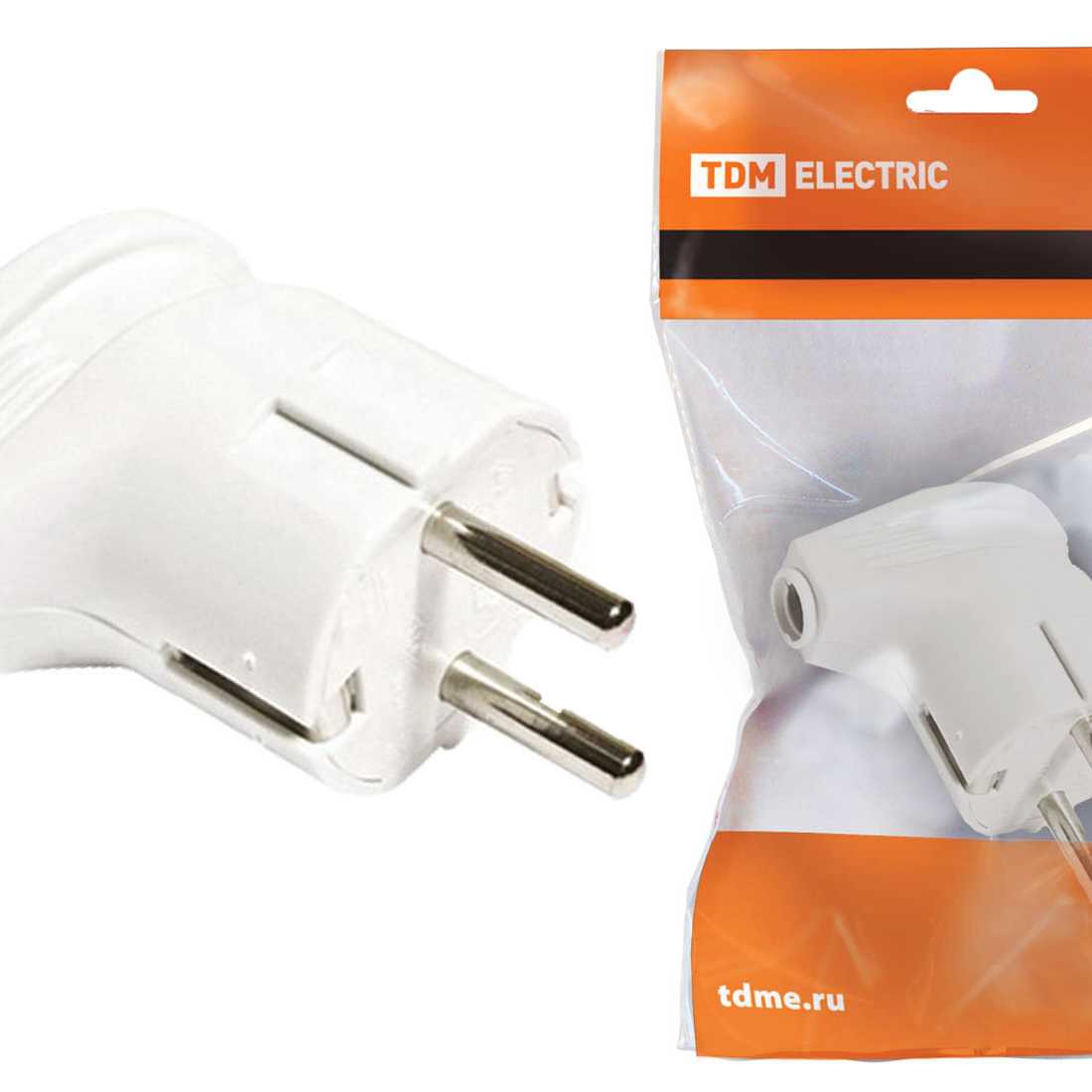 Вилка угловая с/з белая 16А 250В TDM