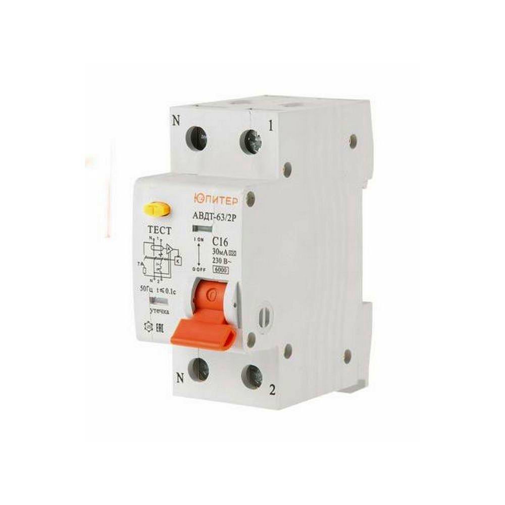 Выключатель дифференциальный автоматич. АВДТ-63/2P C16 30мА 6кА тип А ЮПИТЕР (электронный тип) (JP7522-16)