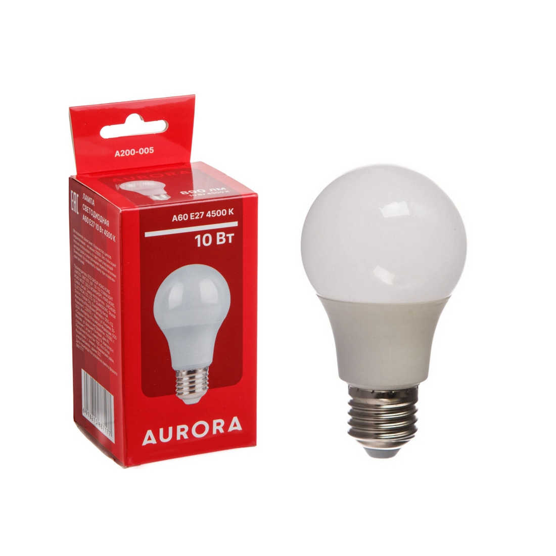Лампа светодиодная A60 СТАНДАРТ 10Вт 230В E27 4500K AURORA (A200-005)