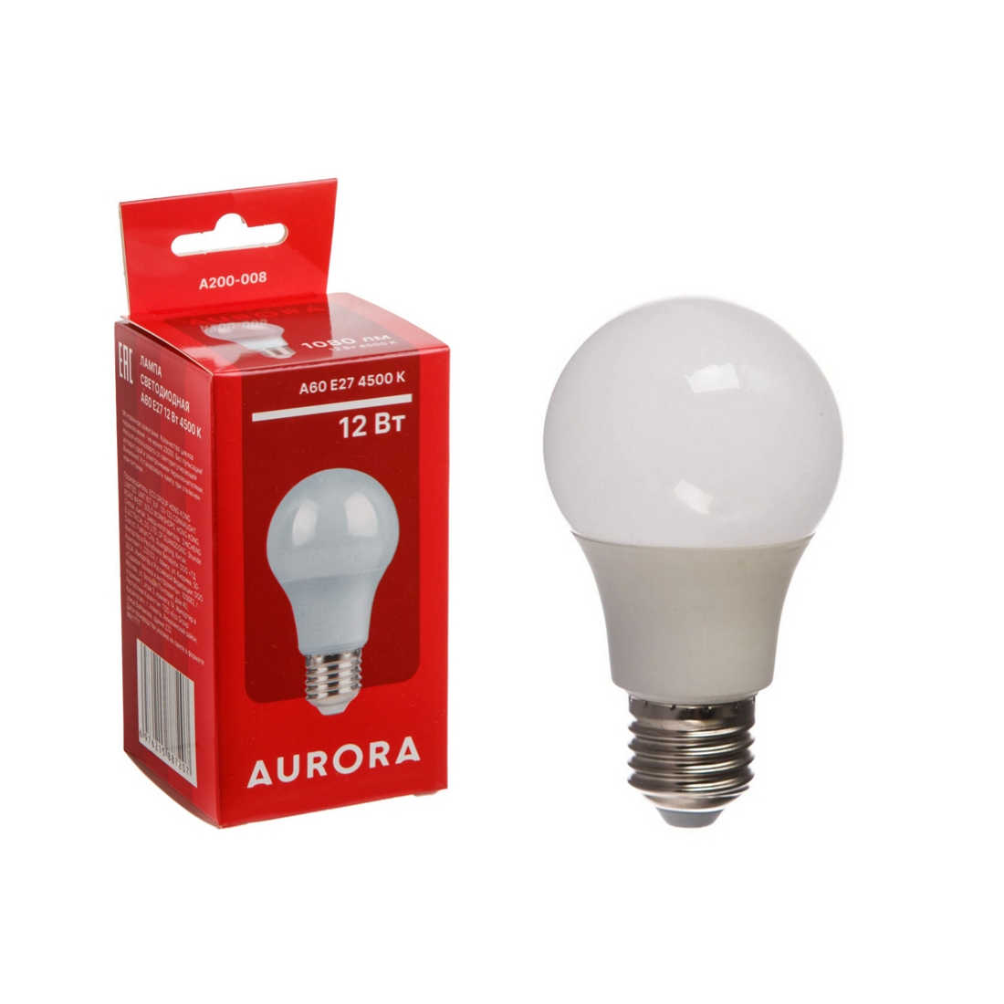 Лампа светодиодная A60 СТАНДАРТ 12Вт 230В E27 4500K AURORA (A200-008)