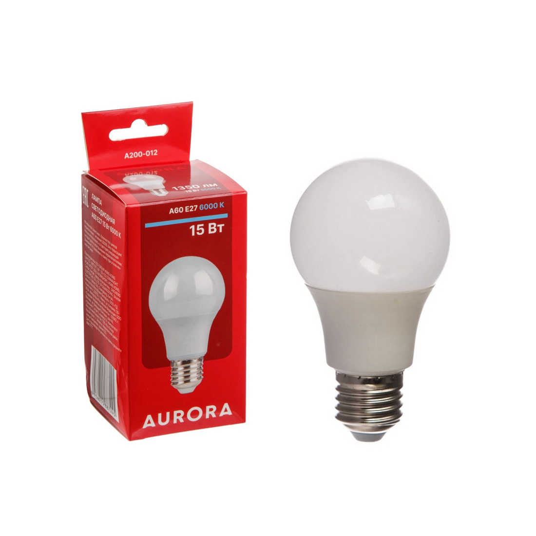 Лампа светодиодная A60 СТАНДАРТ 15Вт 230В E27 6000K AURORA (A200-012)