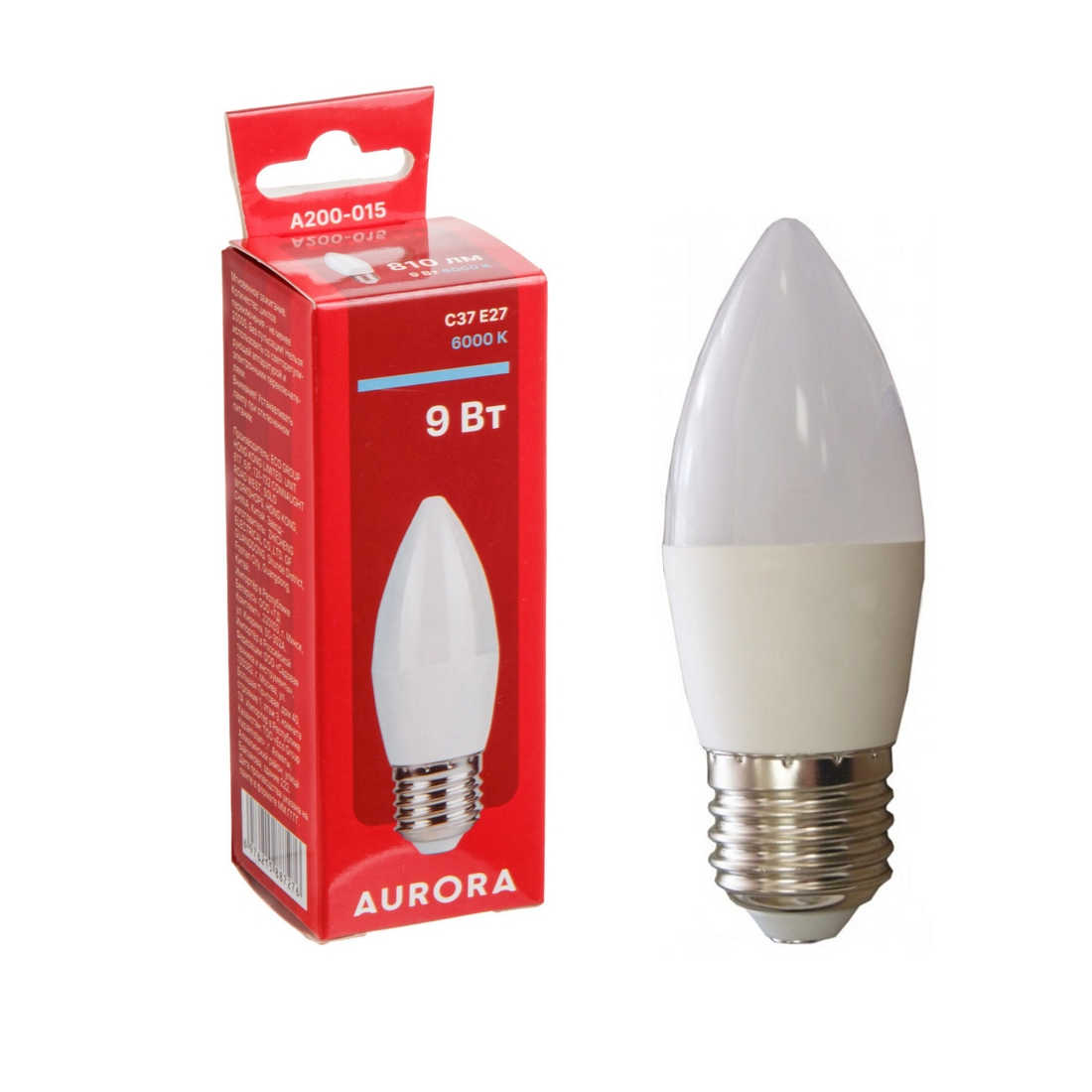 Лампа светодиодная C37 СВЕЧА 9Вт 230В E27 6000K AURORA (A200-015)