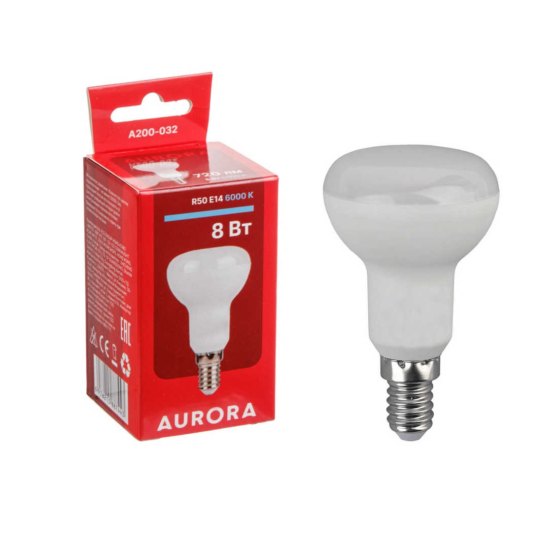 Лампа светодиодная R50 8Вт 230В E14 6000K AURORA (A200-032)