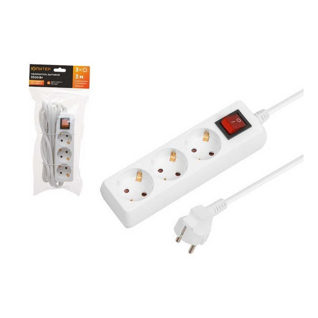 Удлинитель 3м (3 роз., 3,5кВт, с/з, выкл, ПВС 3х1,5) Юпитер (ЮПИТЕР) (JP8105-20)