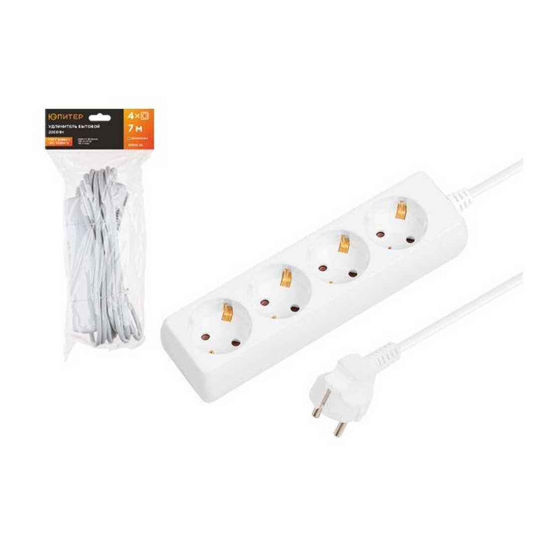 Удлинитель 7м (4 роз., 2,2кВт, с/з, ПВС 3х1) Юпитер (ЮПИТЕР) (JP8102-28)