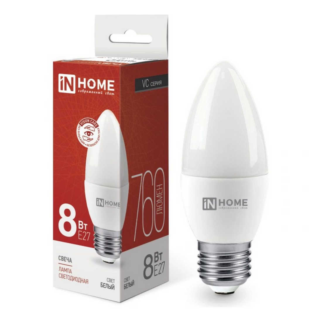 Лампа светодиодная LED-СВЕЧА-VC 8Вт 230В Е27 4000К 760Лм IN HOME Лампа светодиодная LED-СВЕЧА-VC 8Вт 230В Е27 4000К 760Лм IN HOME — изображение 1