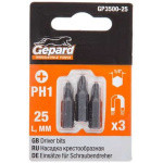 Насадка крестообразная PH1 25мм 3шт GEPARD (GP3500-25) (бита Phillips сталь S2 магнитная) (GP3500-25)