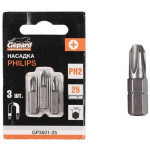 Насадка крестообразная PH2 25мм 3шт GEPARD (GP3501-25) (бита Phillips сталь S2 магнитная) (GP3501-25)
