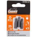 Насадка крестообразная PZ3 25мм 3шт GEPARD (GP3505-25) (бита Pozidrive позидрив сталь S2 магнитная) (GP3505-25)