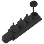 Розетка 4-ая переносная (с/з, 16А, 250В, брызг. защ.) каучук, черная Юпитер (РП16-432)